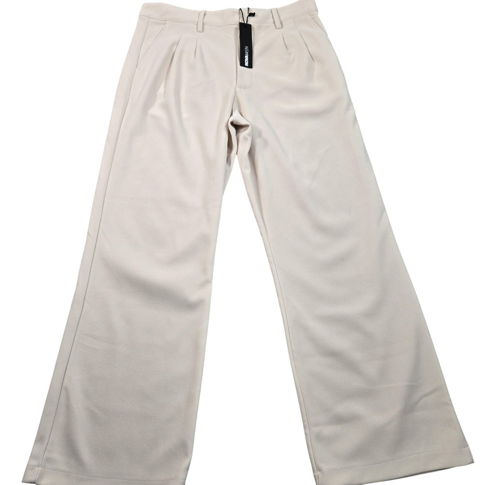 Nova Men Pants Mens 36x30 Beige Pleated Wide Leg Polyester Dress Microfiber